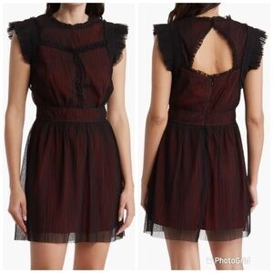 New ▶️ Adelyn Rae ◀️ Tulle Mock Neck Flutter Cap Sleeve Fit & Flare Dress Sz M